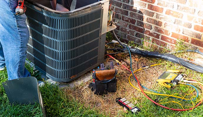 AC components in the ground indicating AC repair process in progress