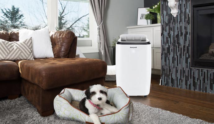 Portable air conditioner set up in bedroom