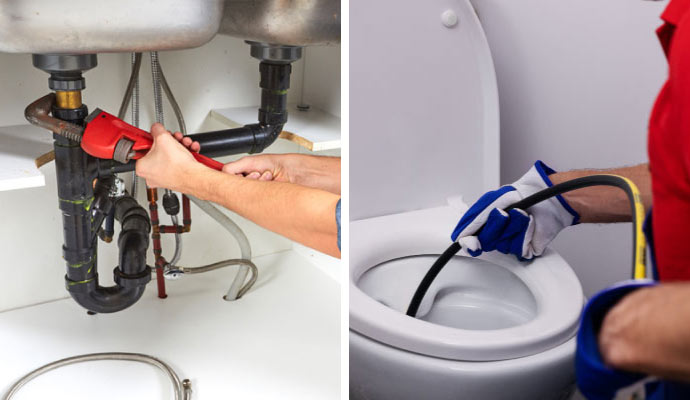 Collage of sink and toilet repair