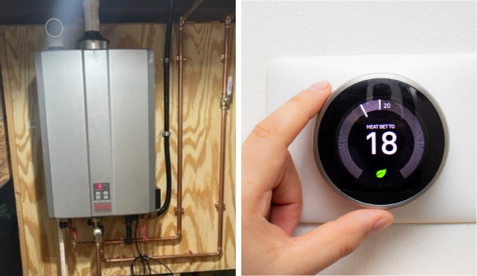 collage of water heater and smart thermostat