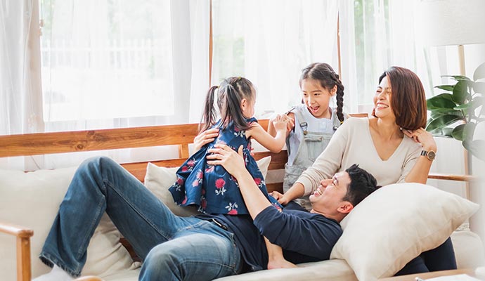 A family enjoying good indoor air quality in a living room