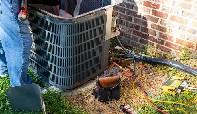 professional worker cleaning HVAC system