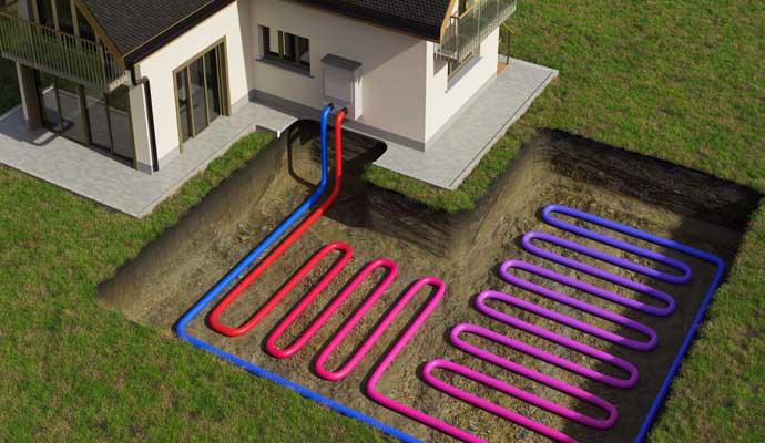 Illustrative view of installed loop geothermal unit